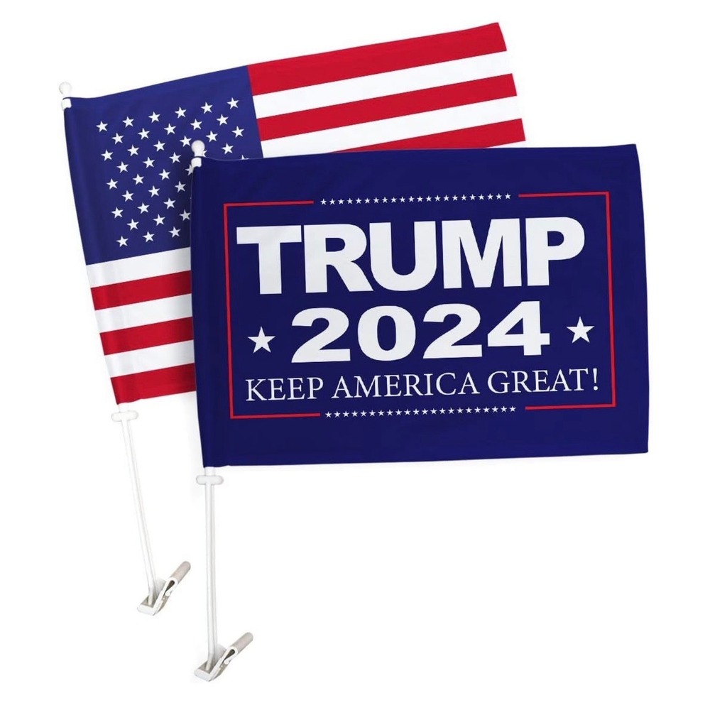 Trump 2024 MAGA American Flag 2 Pack Car Window Decorations Keep America Great